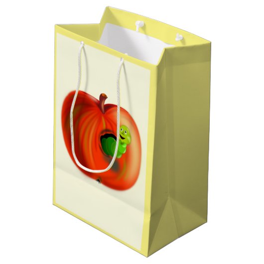 Worm in Apple Gift Bag Fun - Uw kleur - Tekst Medium Cadeauzakje (Achterkant Gekanteld)