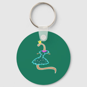 Worm in een groene jurk en een kroon sleutelhanger