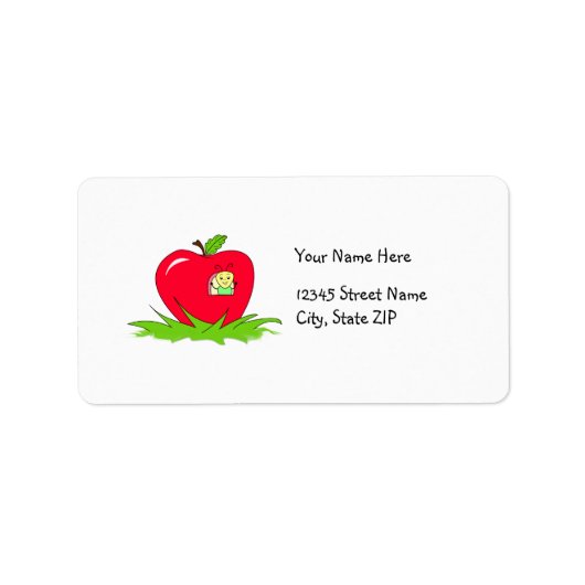 Worm in Red Apple met naam Etiket (Voorkant)