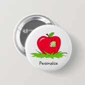 Worm in Red Apple met naam Ronde Button 5,7 Cm (Voorkant /achterkant)