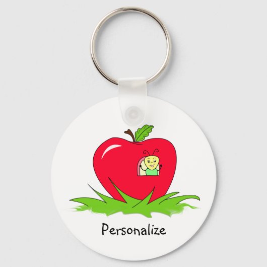 Worm in Red Apple met naam Sleutelhanger (Voorkant)