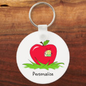 Worm in Red Apple met naam Sleutelhanger (Voorkant)