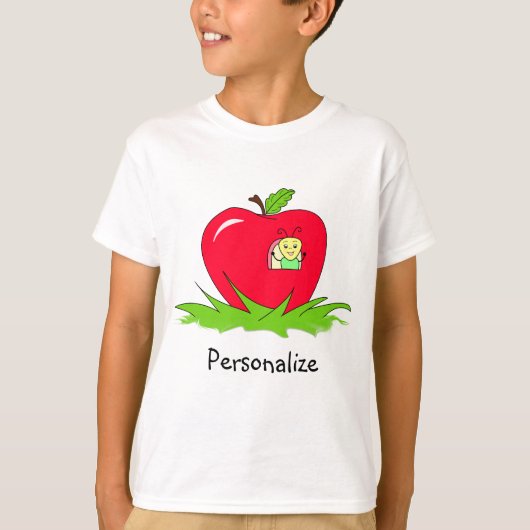Worm in Red Apple met naam T-shirt (Voorkant)