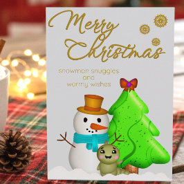 Worm Sneeuwman En Kerstboom Feestdagenkaart