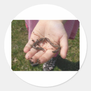 Wormen in kinderhanden ronde sticker