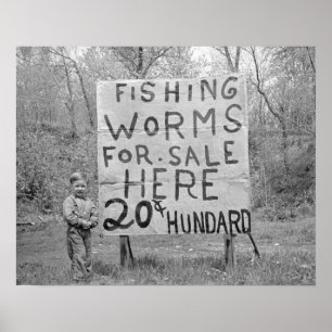 Wormen Te Koop, 1935. Oude Foto Poster