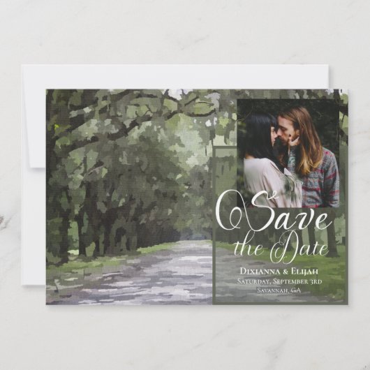 Wormsloe Road Green Live Oaks Save the Date Card Kaart (Voorkant)