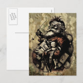 Worn and Spattered Santa Illustration Feestdagenkaart (Voorkant / Achterkant)