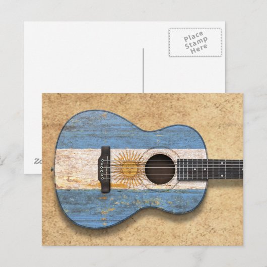Worn Argentijnse vlag Aoustic Guitar Briefkaart (Voorkant / Achterkant)