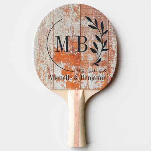Worn Barn Wood Leaf Wedding Monogram Tafeltennisbatje (Achterkant)