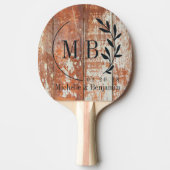 Worn Barn Wood Leaf Wedding Monogram Tafeltennisbatje (Voorkant)