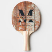 Worn Barn Wood Monogram & Name Overlay Tafeltennisbatje (Voorkant)