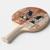 Worn Barn Wood Monogram & Name Overlay Tafeltennisbatje (Voorkant Gekanteld)