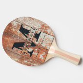 Worn Barn Wood Monogram & Name Overlay Tafeltennisbatje (Zijkant)