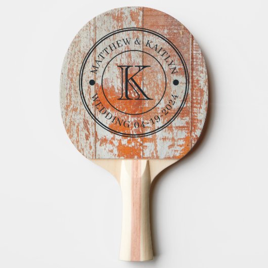 Worn Barn Wood Wedding Monogram Tafeltennisbatje (Achterkant)