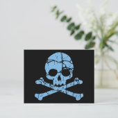 Worn Blue Skull en Crossbones Briefkaart (Staand voorkant)