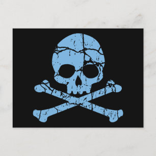 Worn Blue Skull en Crossbones Briefkaart