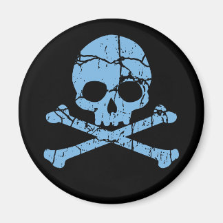 Worn Blue Skull en Crossbones Magneet