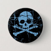 Worn Blue Skull en Crossbones Ronde Button 5,7 Cm (Voorkant)