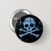 Worn Blue Skull en Crossbones Ronde Button 5,7 Cm (Voorkant /achterkant)