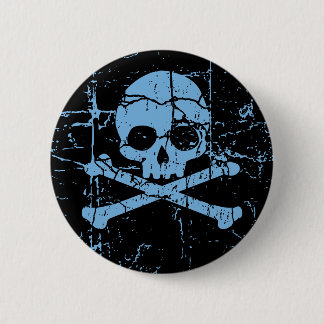 Worn Blue Skull en Crossbones Ronde Button 5,7 Cm
