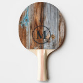 Worn Blue Wash Wood Monogram Tafeltennisbatje (Achterkant)