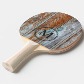 Worn Blue Wash Wood Monogram Tafeltennisbatje (Voorkant Gekanteld)