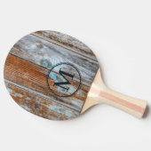 Worn Blue Wash Wood Monogram Tafeltennisbatje (Zijkant)
