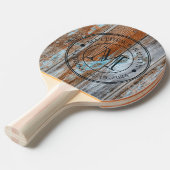 Worn Blue Wash Wood Wedding Monogram Tafeltennisbatje (Voorkant Gekanteld)