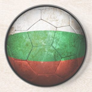 Worn Bulgaria Flag Football Voetbal Zandsteen Onderzetter
