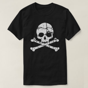 Worn Cracked Skull and Crossbones T-Shirt