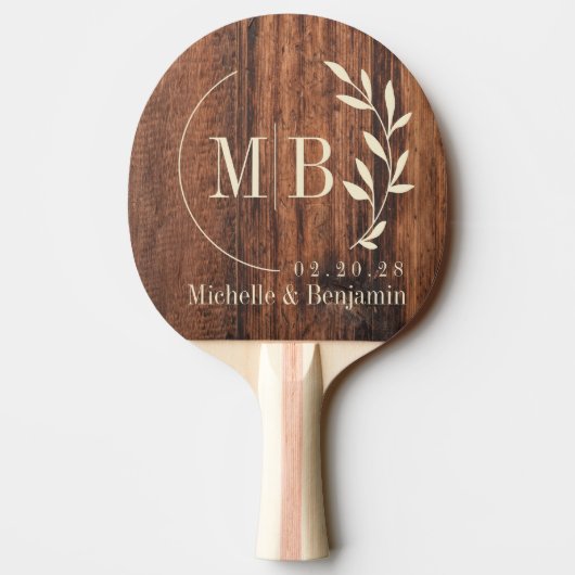 Worn Cutting Board Leaf Wedding Monogram Tafeltennisbatje (Achterkant)