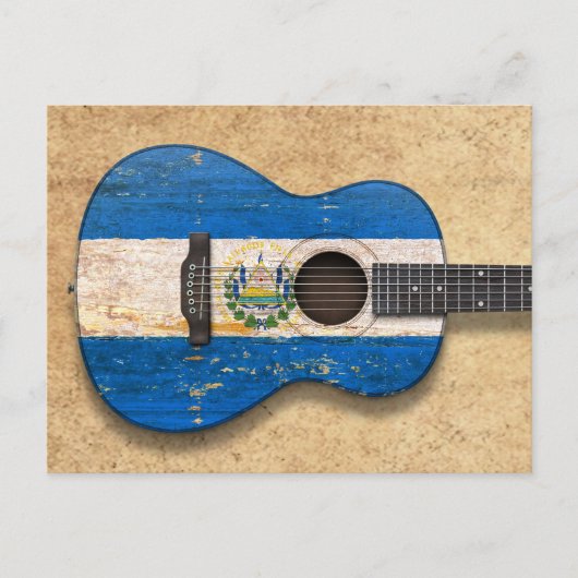 Worn El Salvador vlag Aoustic Guitar Briefkaart (Voorkant)