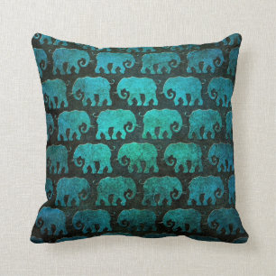 Worn Elephant Silhouettes Patroon, blauw Kussen