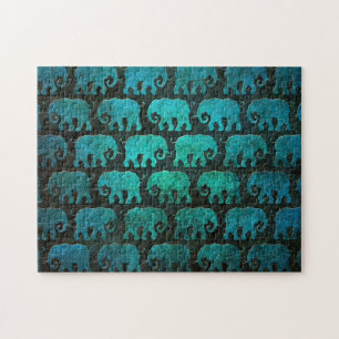 Worn Elephant Silhouettes Patroon, blauw Legpuzzel