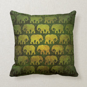 Worn Elephant Silhouettes Pattern, groen Kussen