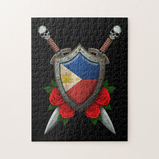 Worn Filipino Flag Shield and Swords with Rozen Legpuzzel (Verticaal)