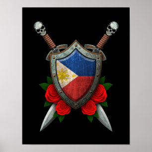 Worn Filipino Flag Shield and Swords with Rozen Poster