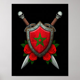 Worn Moroccan vlag Shield and Swords with Rozen Poster