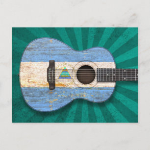 Worn Nicaraguan Flag Acoustic Guitar, blauwgroen Briefkaart