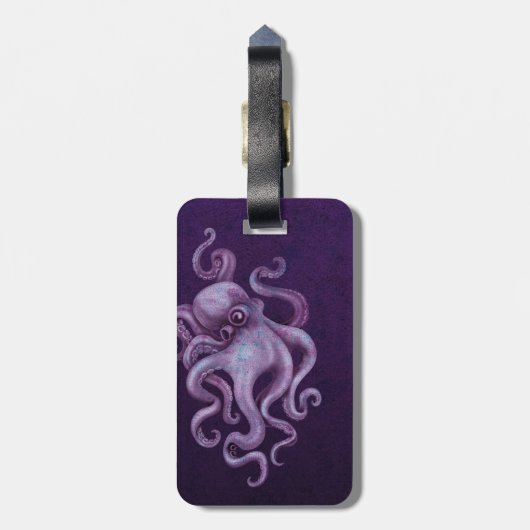 Worn  Octopus Illustratie - Paars Bagagelabel (Achterkant verticaal)