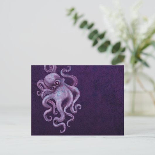 Worn  Octopus Illustratie - Paars Briefkaart (Staand voorkant)