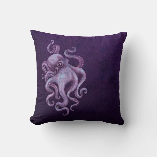 Worn  Octopus Illustratie - Paars Kussen (Voorkant)