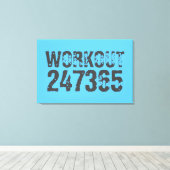 Worn out and scratched text Workout 247365 blue Canvas Afdruk (Insitu (Houten vloer))