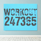 Worn out and scratched text Workout 247365 blue Canvas Afdruk (Insitu (Houten vloer))