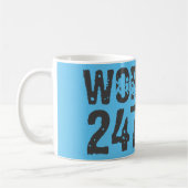 Worn out and scratched text Workout 247365 blue Koffiemok (Links)