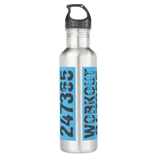 Worn out and scratched text Workout 247365 blue Waterfles (Achterkant)