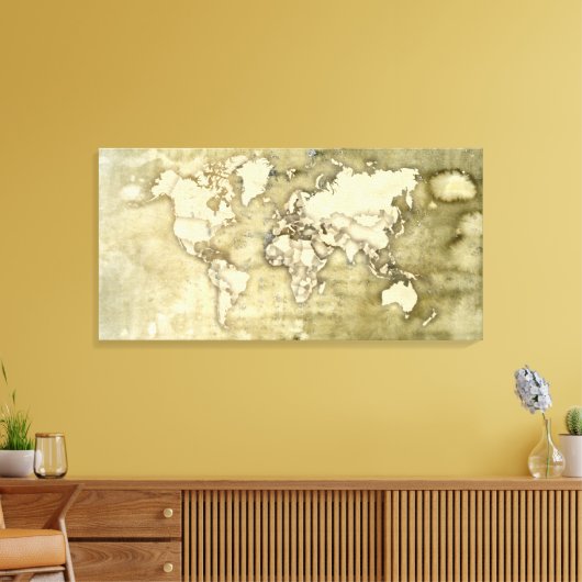Worn Paper World Map Canvas Afdruk (Insitu (Woonkamer))