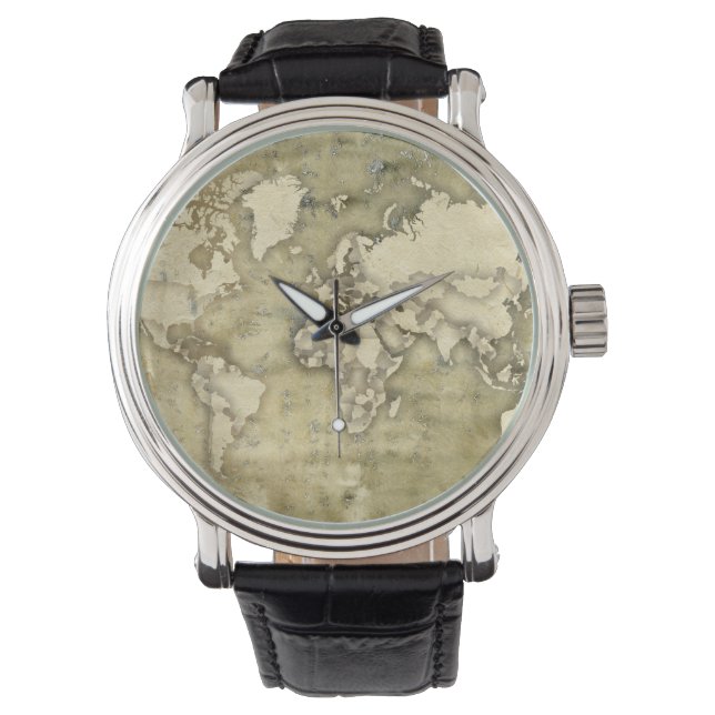 Worn Paper World Map Horloge (Voorkant)