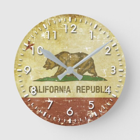 Worn Patriotic California State Flag Ronde Klok (Voorkant)